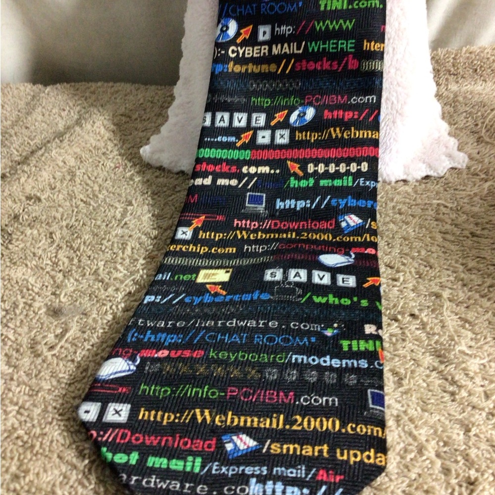 Multicolor Code-Print Men's Tie - Tech Text Pattern - Picture 3 of 12